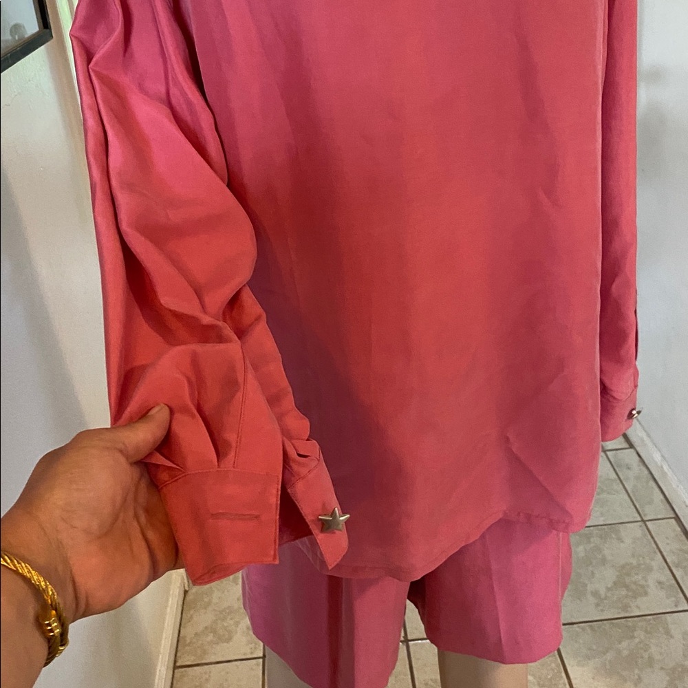 Apart vintage Pink Two-Piece silk Shirt and short Set - Picture 7 of 13